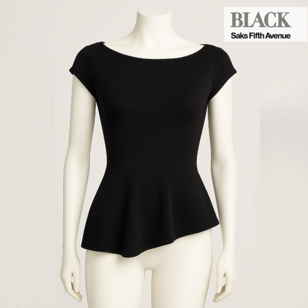 Saks Fifth Avenue Black Label Asymmetrical Peplum Top Medium